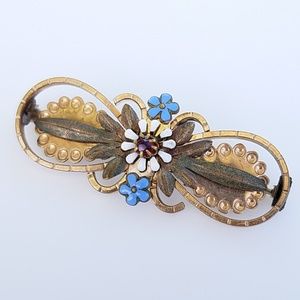 Antique Enameled Pin Brooch Garnet Gold